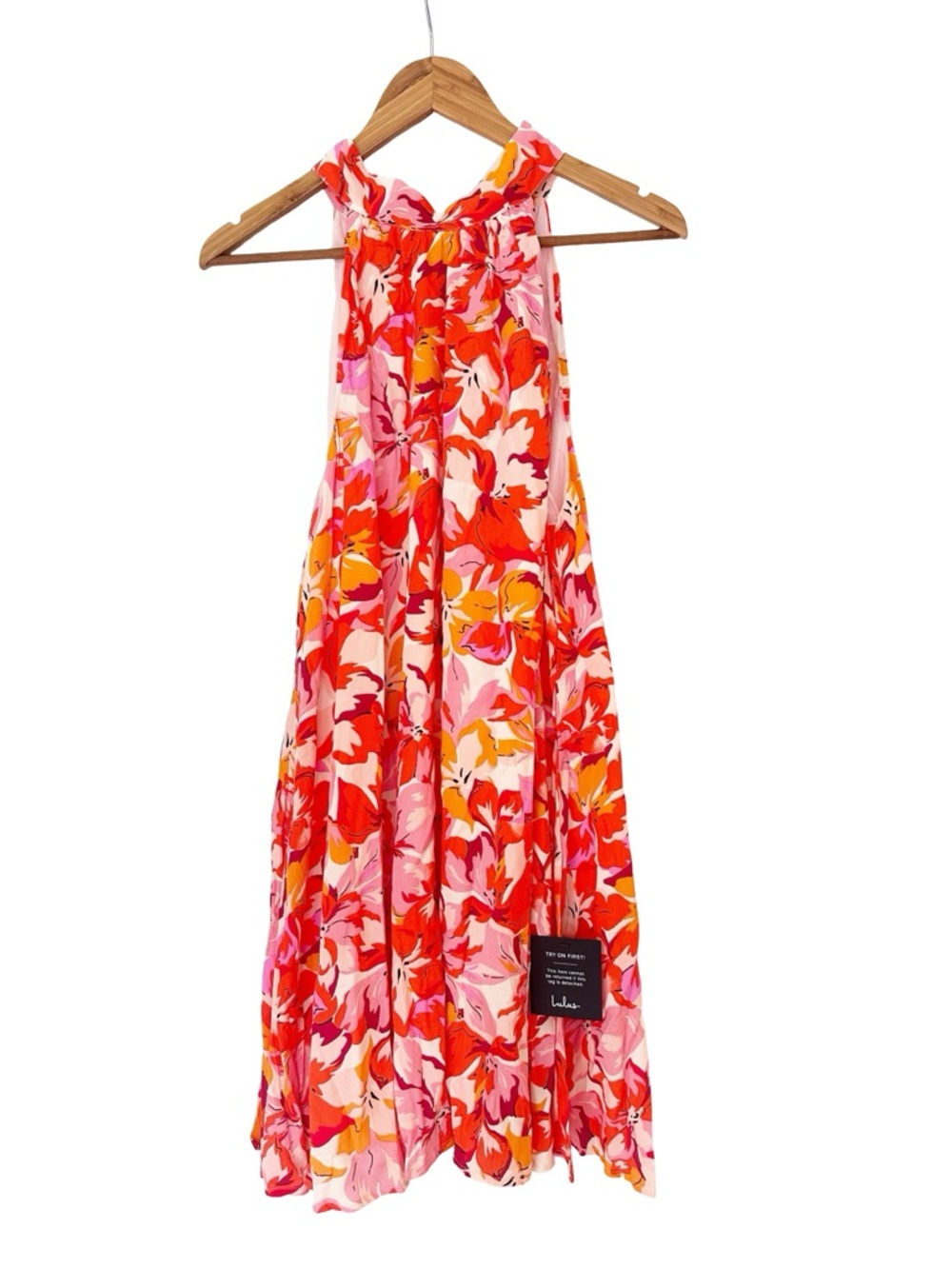 Lulus Tied Back To You Red and Pink Floral Print Mini Shift Dress XL NWT - Picture 3 of 12